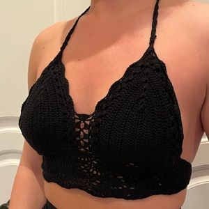 Urban Outfitters crocheted black knit halter top